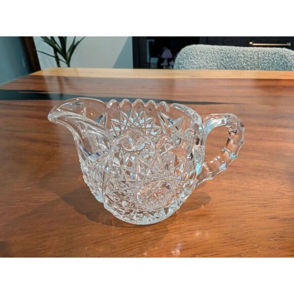 VTG ABP American Brilliant Cut Glass Pinwheel Hobstar Sugar Bowl & Creamer - Picture 10 of 12